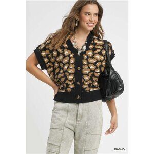 Umgee Leopard Button Down Short Sleeve Cardigan